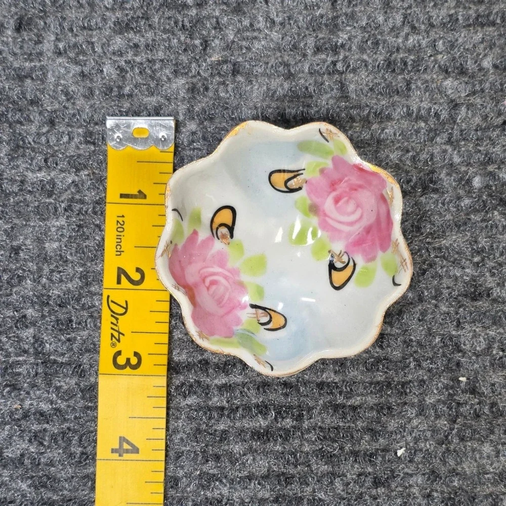 Vintage Japan Porcelain Nut Bowls Salt Cellars White Pink Rose Gold Rim Set of 5